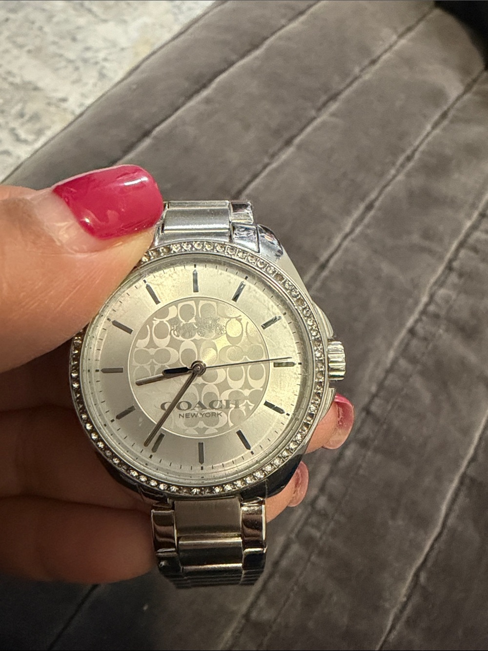 Coach Silver Logo Pattern Crystal Bezel Women's Watch - Picture 2 of 3